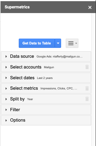Supermetrics Addon for Google Sheets