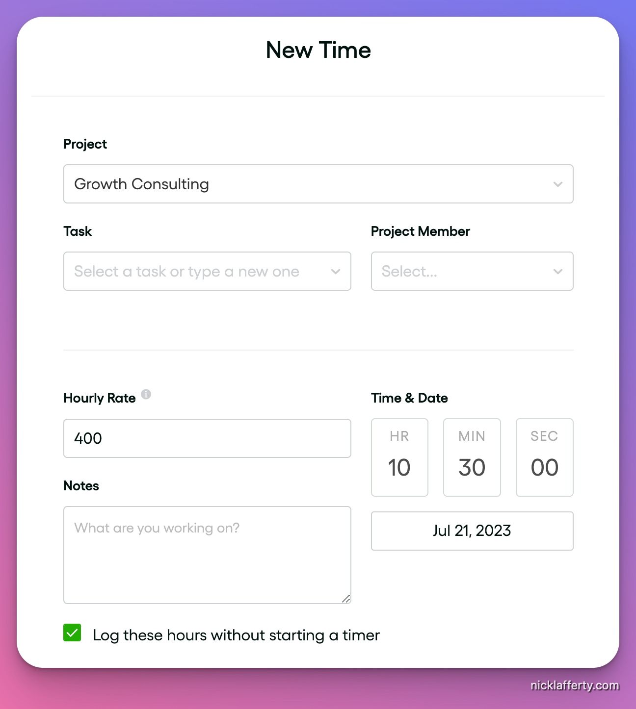 Bonsai Manual Time Tracking