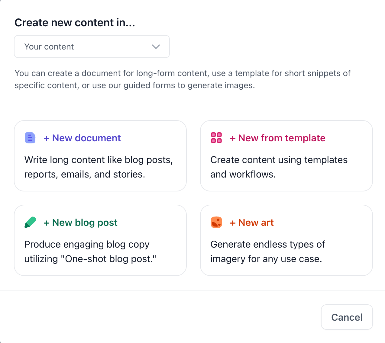 Jasper Content Creation Screen