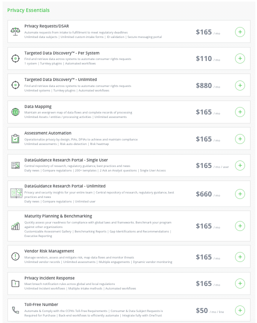 OneTrust Pricing Page