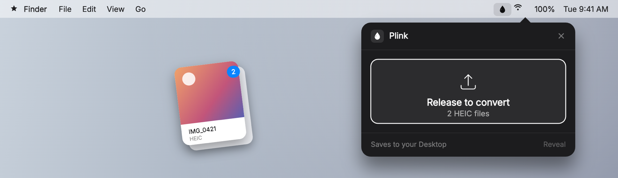 Plink&rsquo;s drop state: drag HEIC files in and release to convert