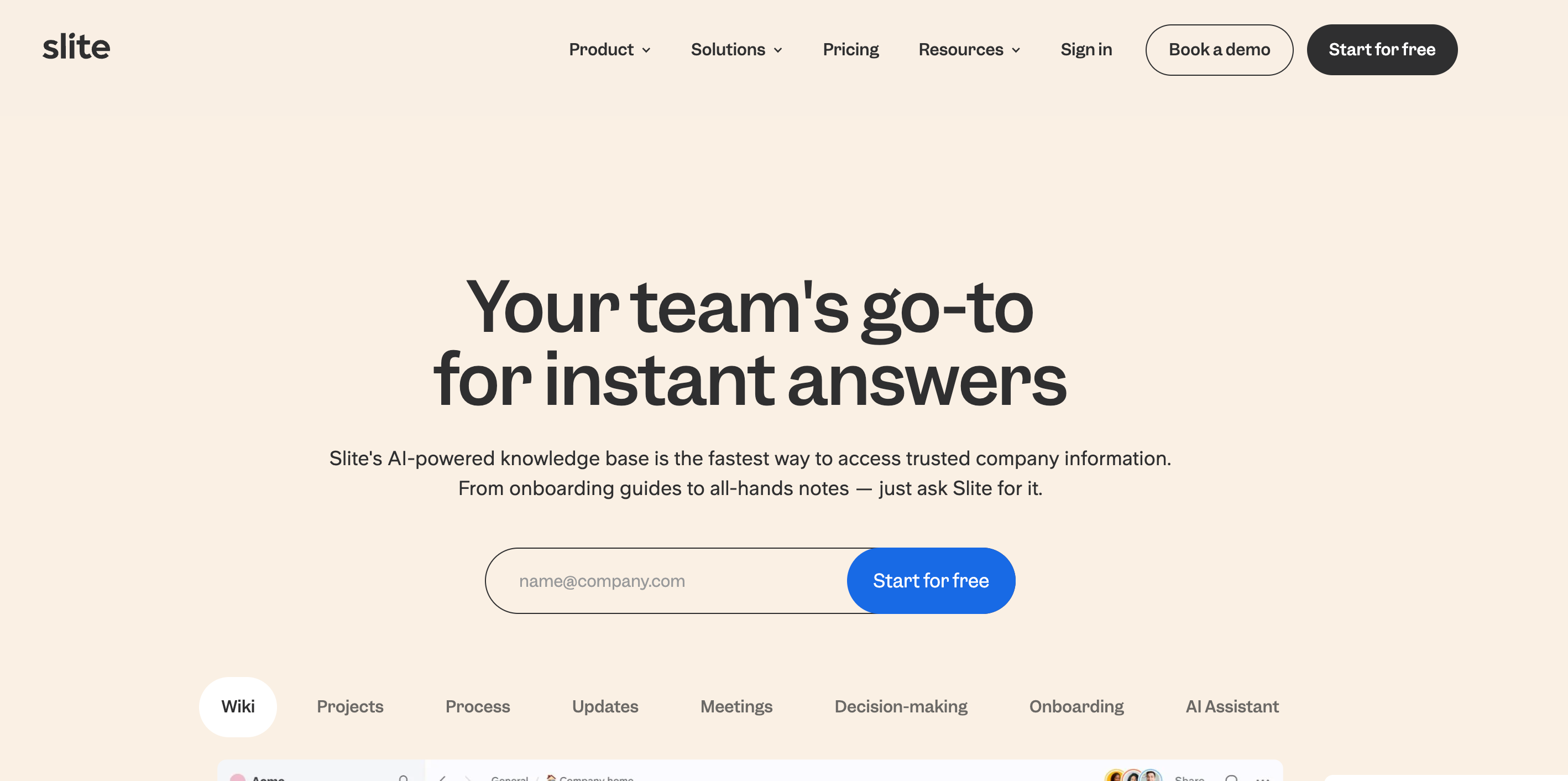Slite Homepage Screenshot