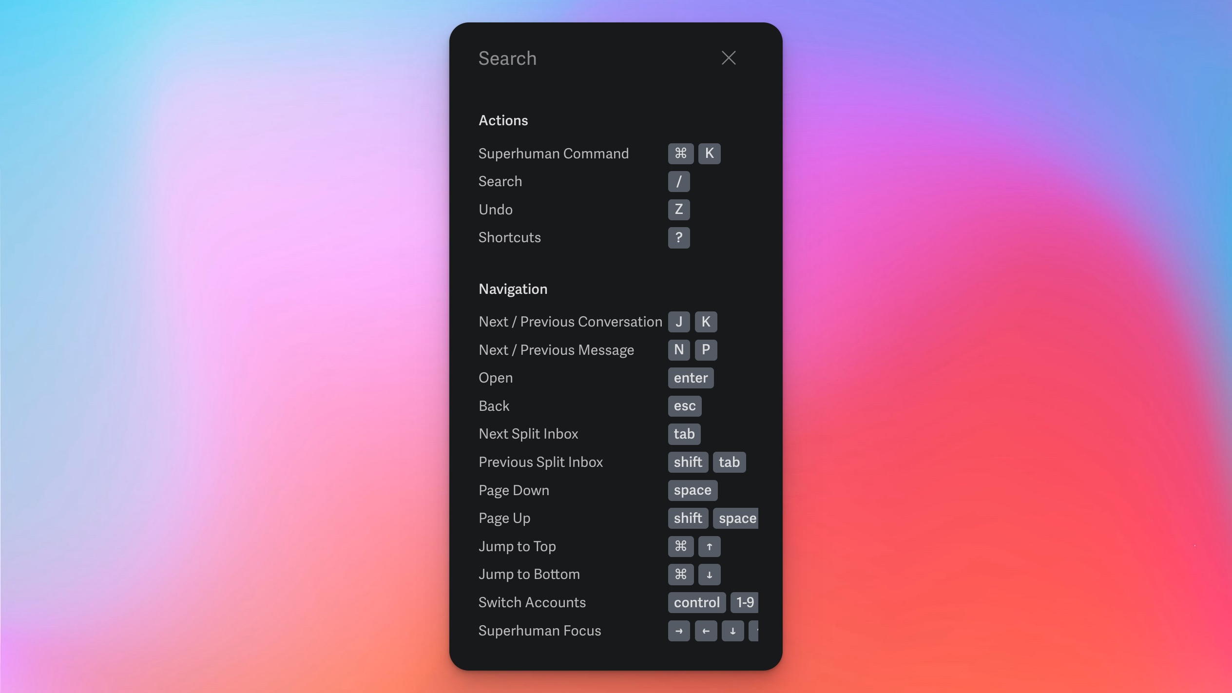 List of Superhuman Shortcuts