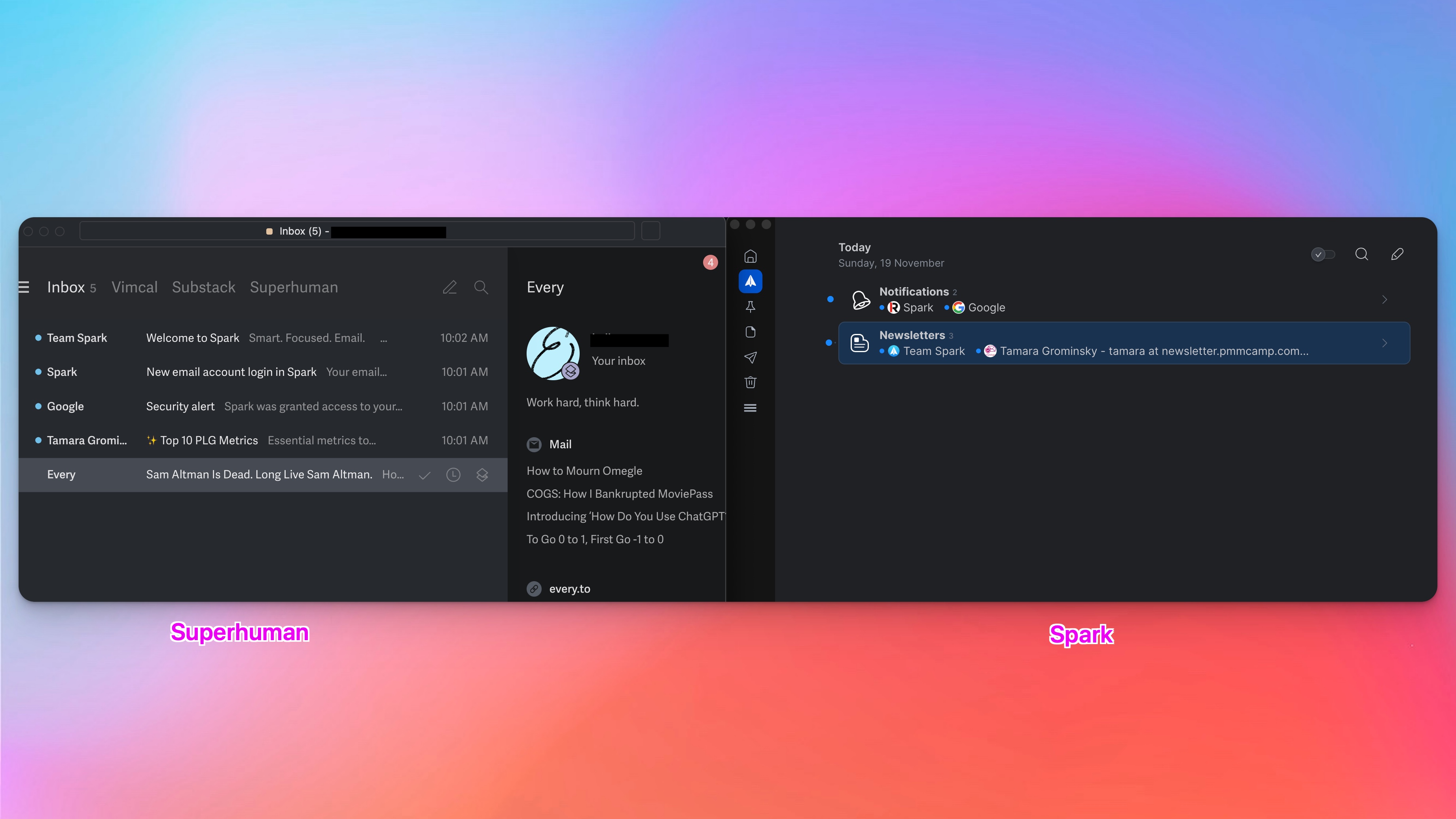 Superhuman vs Spark screenshot