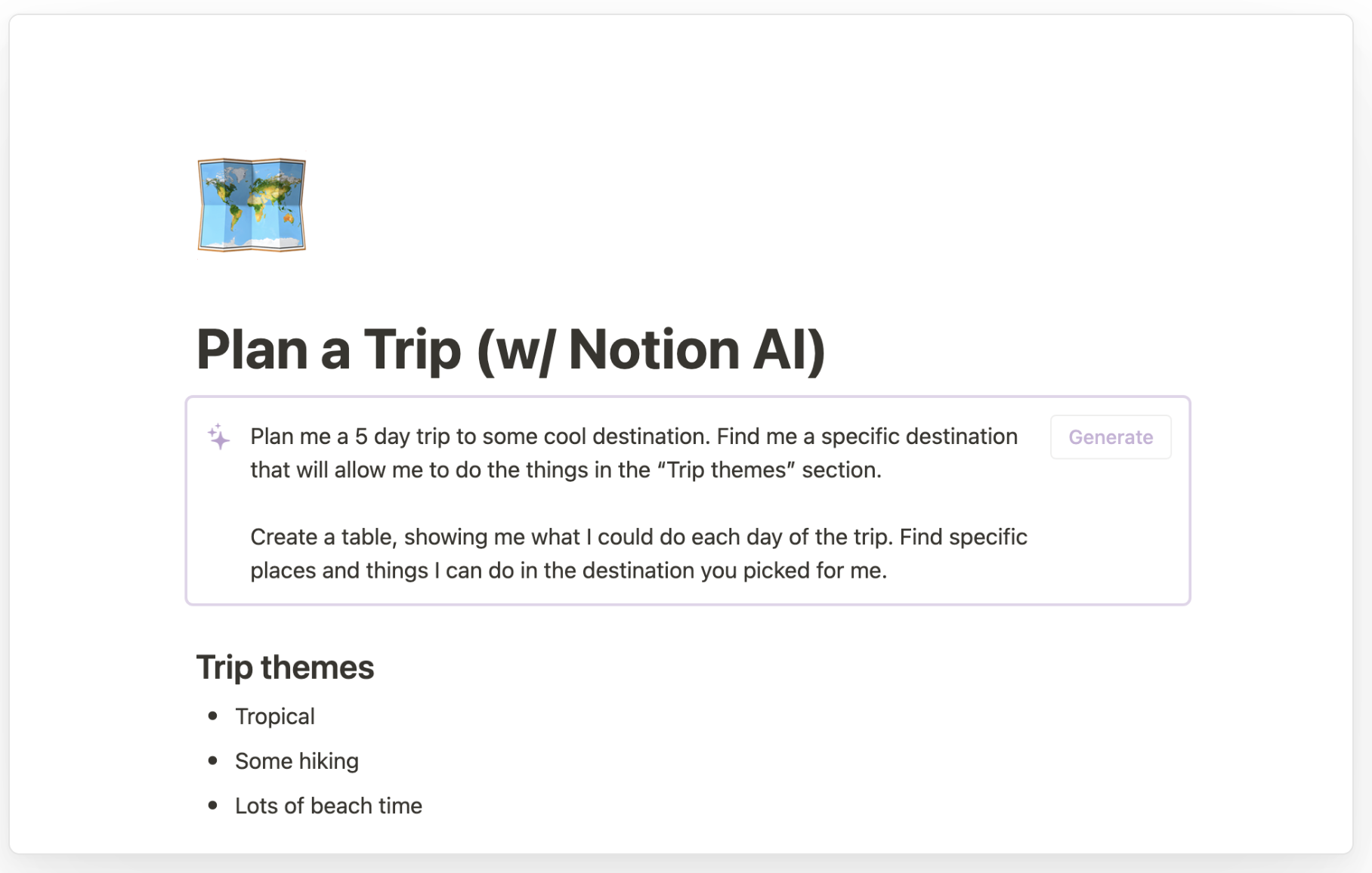 Notion Trip Planner Template