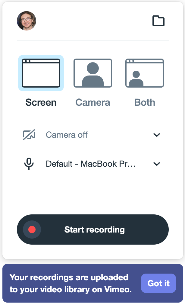 Vimeo Record Screenshot